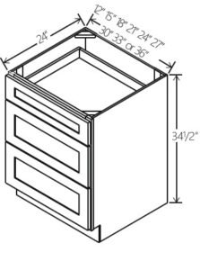 Three Drawer Base 12″W x 34 1/2″H x 24″D
