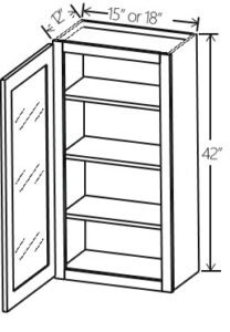 Wall Cabinet Double Glass Doors 15″W x 42″H x 12″D