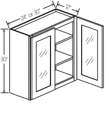 Wall Cabinet Double Glass Doors 24"W x 30"H x 12"D