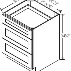 Gray Shaker Three Drawer Base | 12"-36"W x 34 1/2"H x 24"D