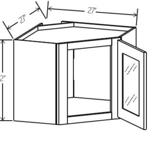 Slim White OakVanity Diagonal Corner Wall Single Glass Door | 27"W x 12"H x 15"D