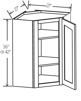 Gray Shaker Diagonal Corner Wall Cabinet | 27"W x 36"-42"H x 15"D