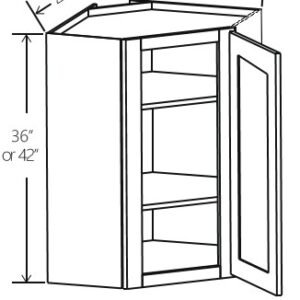 Gray Shaker Diagonal Corner Wall Cabinet | 27"W x 36"-42"H x 15"D