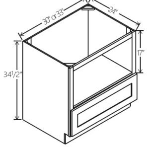 Slim White OakVanity Microwave Base Cabinet | 30"-33"W x 34 1/2"H x 24"D