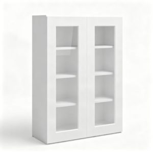 White Shaker Wall Cabinet Double Glass Doors