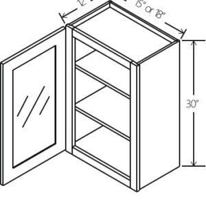 Gray Shaker Wall Cabinet Single Glass Door | 15"-18"W x 30"H x 12"D