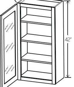Gray Shaker Wall Cabinet Double Glass Doors | 15"-18"W x 42"H x 12"D