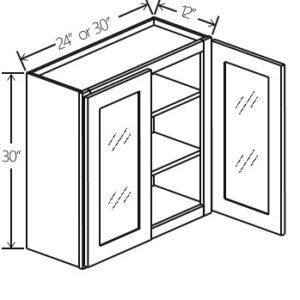 Gray Shaker Wall Cabinet Double Glass Doors | 24"-30"W x 30"H x 12"D