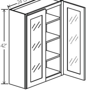 Gray Shaker Wall Cabinet Double Glass Door | 24"W x 42"H x 12"D